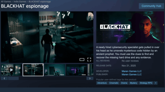 Video Game Titled BLACKHAT espionage